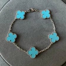 clover turquoise bracelet 925 silver white gold plated 15mm clover 5 motifs