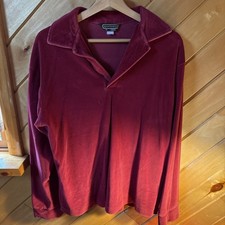 Vintage 70s Velour Shirt Men Large Red Collared Sears