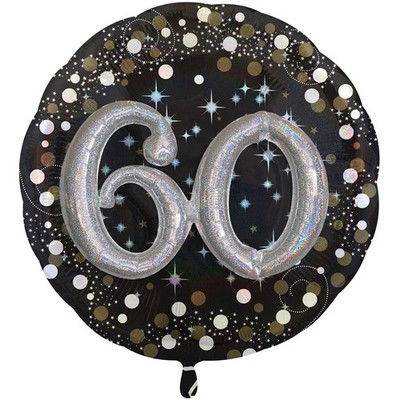 Folienballon 60 XXL 71cm 3D-Effekt schwarz silber Geburtstag Geschenk für Helium
