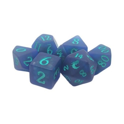 Old School Dice Infused Dice Poly Set Frosted Firefly Sapphire w/Teal (7) New