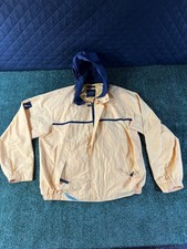 Vintage Nautica Mens Jacket Size Large Bright Yellow Blue Zip Up Hidden Hood