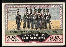 Notgeld Hamburg 1921, 2 Mark, Hamburger Bürger Militair Artillerie, Rathaus 