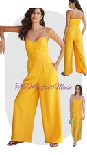 Next UK14 EU42 US10 Yellow Strappy Tailored Button Wide leg Elegant Jumpsuit