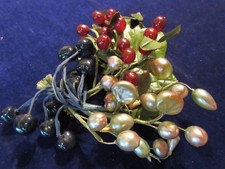 Vtg Millinery Fruit Collection Red Blue Green Glass 3/4-1" Berry Cherry H5315