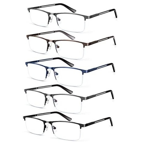 Blue Light Blocking Reading Glasses for Men, Half Frame 5 Pack Mix Color 1.5 x