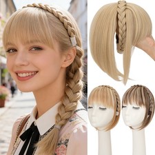 Braided Headband Topper Hair Bangs Clip in Fringe Real As Human Hair Extensions
