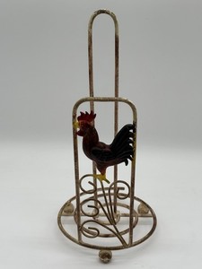 Vintage Metal Rooster Hen Tabletop Paper Towel Holder Rustic Farmhouse
