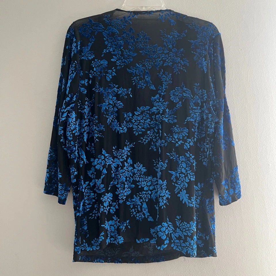 Top Babydoll Mujer Azul Floral Terciopelo Burnout Talla L/XL Whimsigoth Grunge Y2k Foto 2 de 4