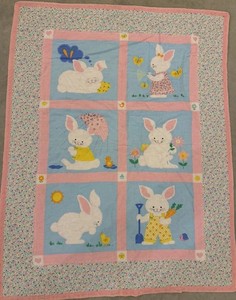 Handmade Easy Care Cotton Crib Quilt, Bunny Theme 34.5” x 42.5”