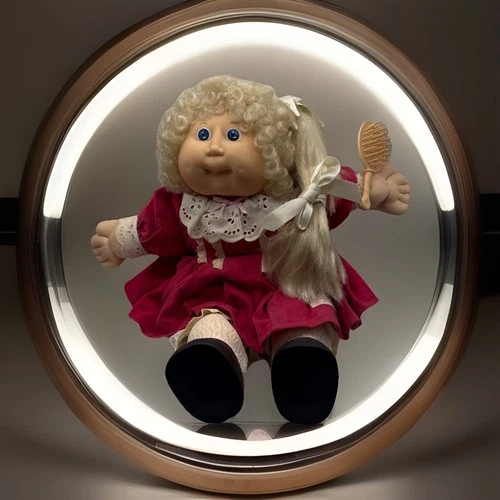 Vintage 1982 Cabbage Patch Kids Doll Pink Dress Cornsilk kids Brush Blue eye