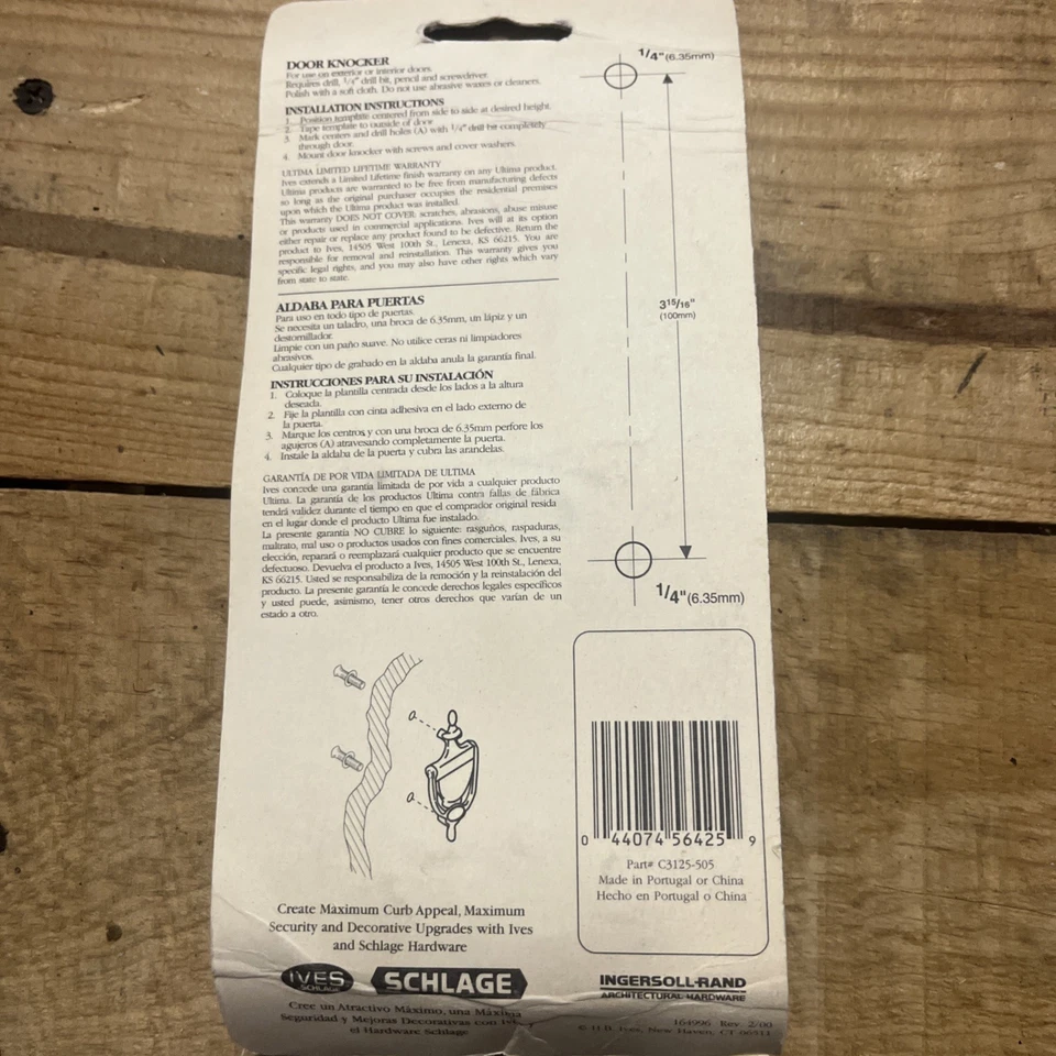 IVES SCHLAGE Llamador de Puerta Sólido LATÓN BRILLANTE Herrajes NUEVO SELLADO Foto 2 de 4