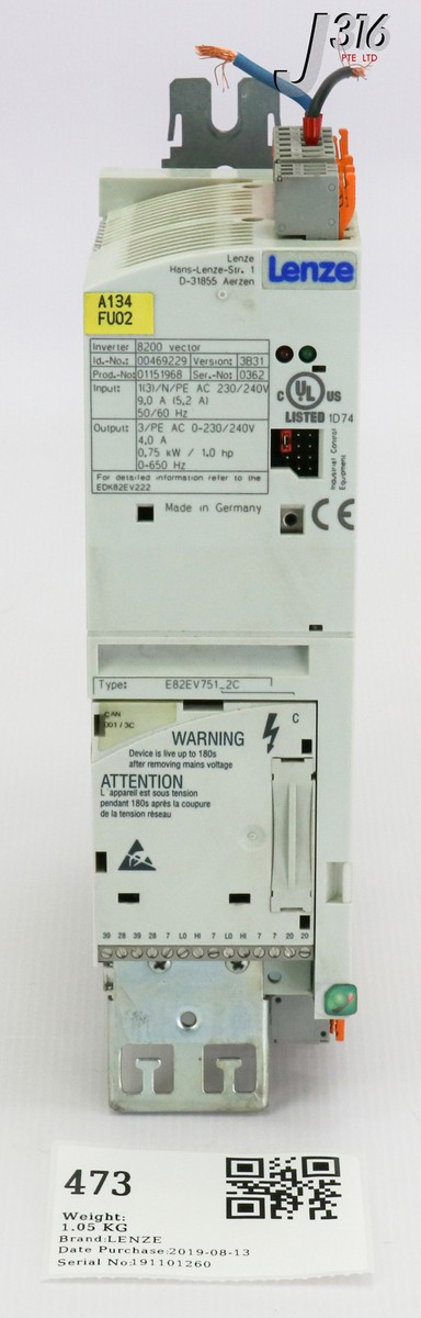 473 LENZE 8200 VECTOR INVERTER, D-31855 E82EV751_2C | eBay