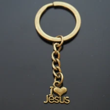 I Love Jesus Heart Christian Christianity Charm Keychain Key Chain Ring - Bronze