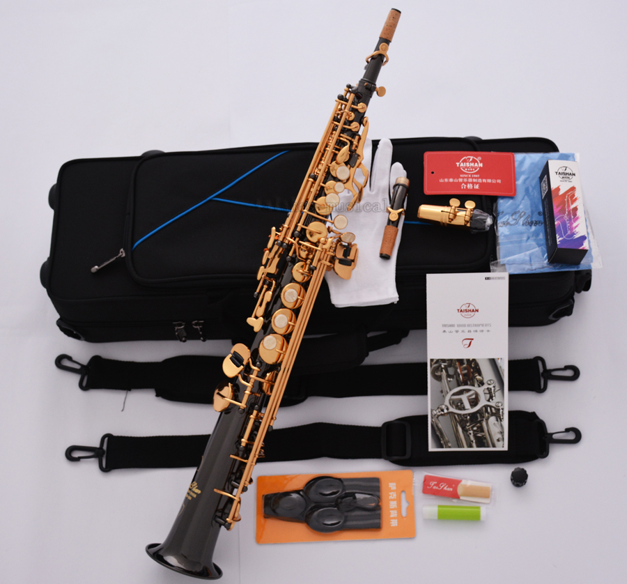 Professional Taishan Black nickel Soprano Saxophone Golden key Bb Sax
