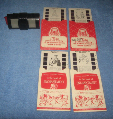 Vintage 1950s TRU-VUE STEREOSCOPIC 3D VIEWER w/ 4 Film Cards Disney Roy Rogers++