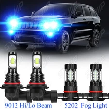 9012 5202 LED Headlight + Fog Light Bulb Combo 8000K For Jeep Cherokee 2014 2015