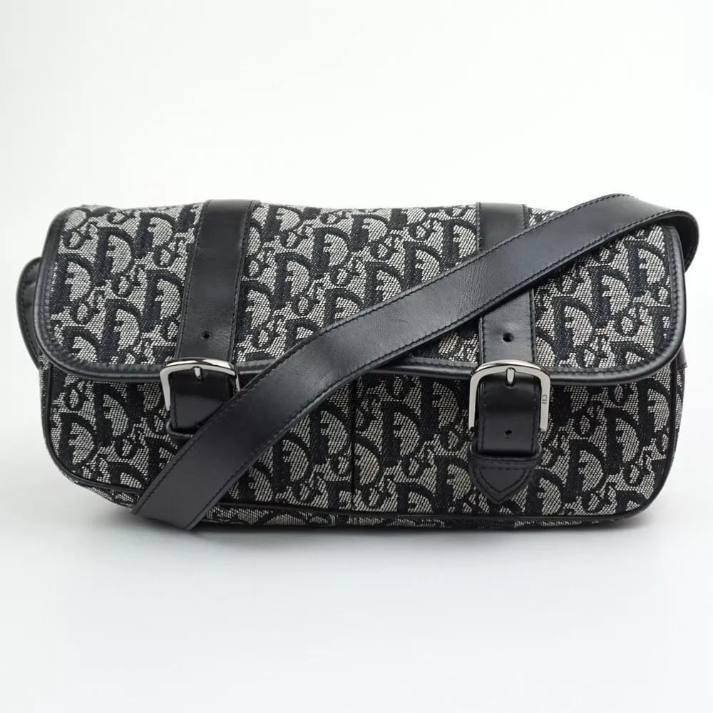 Sac bandoulière Christian Dior trotteur noir fermeture ceinture bandoulière femme