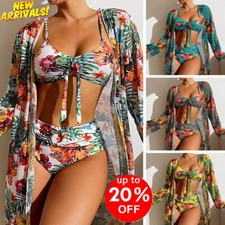 NEW Women 3 Piece Print Bikini Swimsuit Beach Cover Up Swim Set Swimwear Set