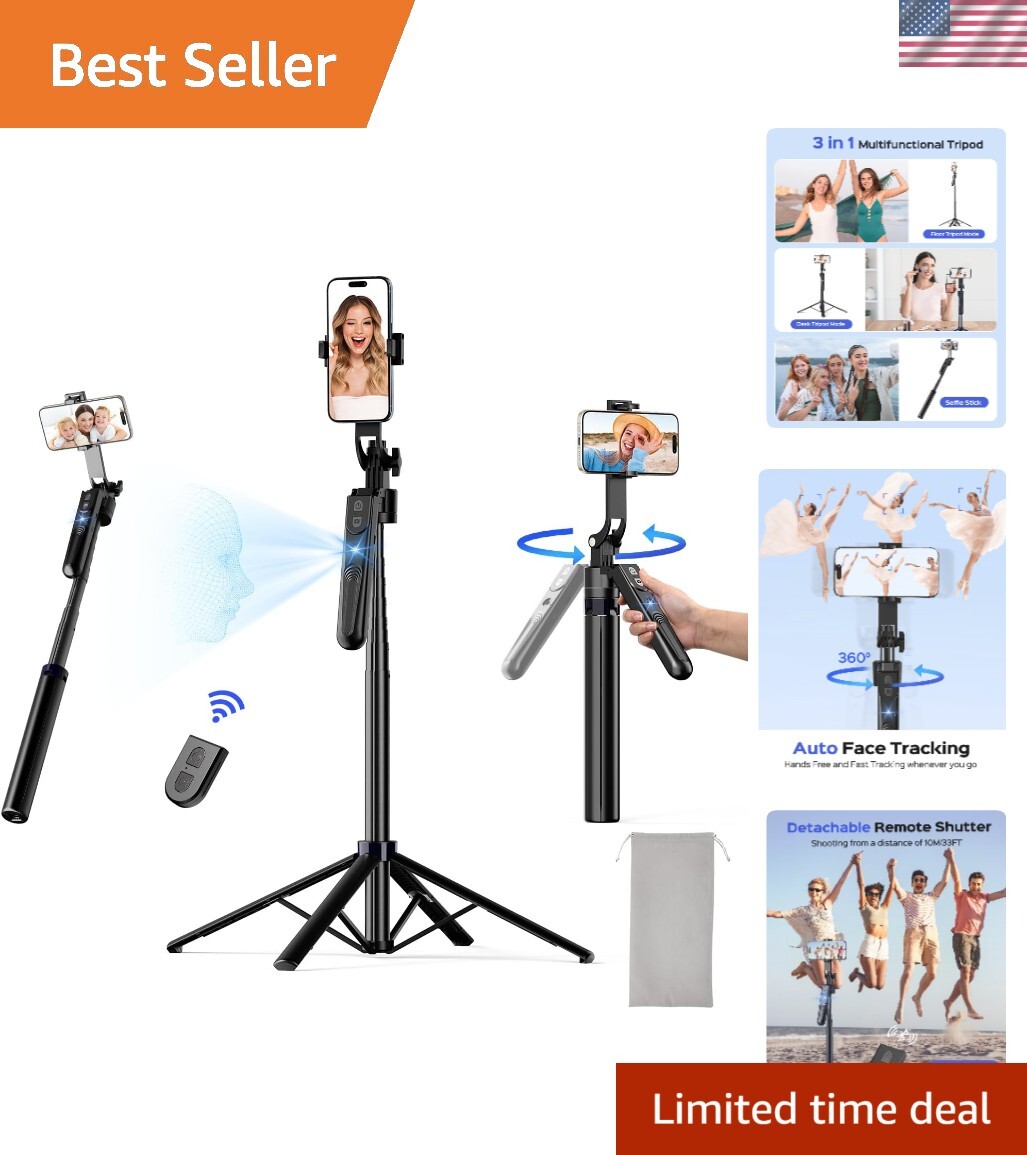 68'' Auto Face Tracking Tripod for iPhone, 360° Rotation Phone Tripod with Wi...