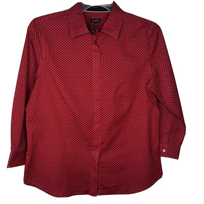 Talbots Button Down Blouse Women's Size Small Red Wrinkle Resistant 3/4  Sleeves
