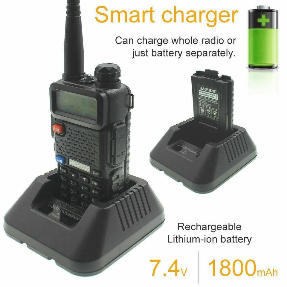Radio Walkie Talkie Baofeng UV-5R VHF UHF Doble Banda FM Ham 5W Portátil Bidireccional Foto 4 de 4