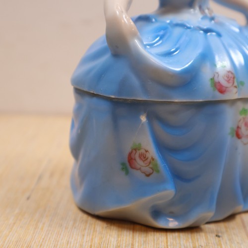 VTG Dresser Trinket Jar RARE Victorian Lady Blue Dress - Picture 10 of 12
