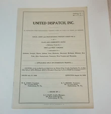 United Dispatch Freight Tariff Number 2 Class and Commodity Rates 1939
