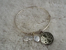 ALEX and ANI Silvertone Path of Life Charm Expandable Bangle Bracelet (F2)