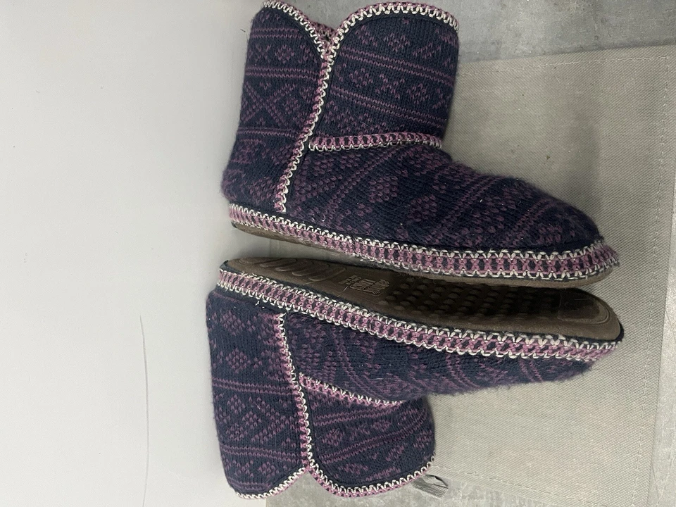 WOMEN'S KNIT MUK LUKS MUKLUKS SWEATER SLIPPERS BOOTS Purple/Blue SIZE 9/10 A183 - Image 2 of 4