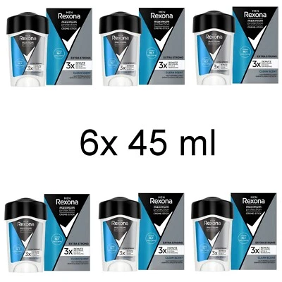 6x Rexona Men Maximum Protection Anti-Transpirant Deocreme Clean Scent 6x 45ml