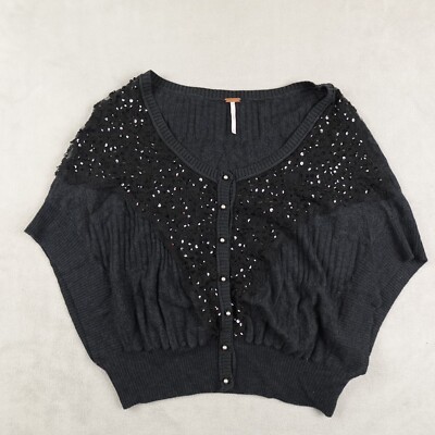 Free People Sweater Womens M Black Wool Angora Rabbit Hair Cardigan