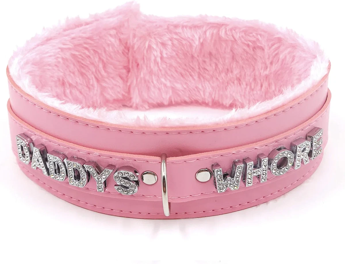 Pink Choker Necklace for Women Leather Collar Fluffy Punk Leash Neck Choker Goth