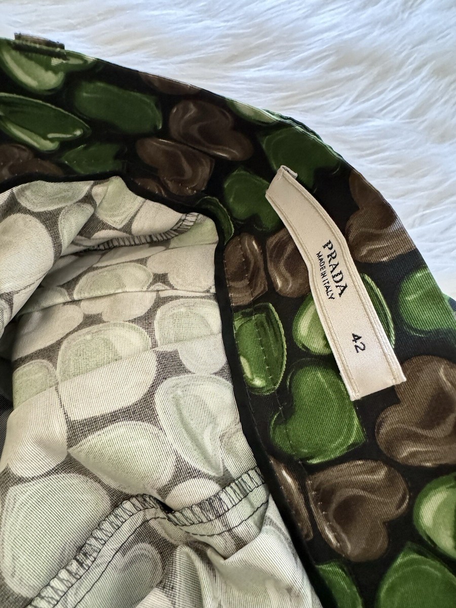 Prada Heart Print Belted Midi Skirt Silk Green Grey 42 | eBay