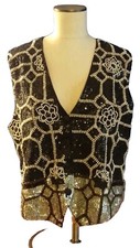 Vtg Pre-owned Halsey Collection Black Beaded Vest Geometric Pattern Size L