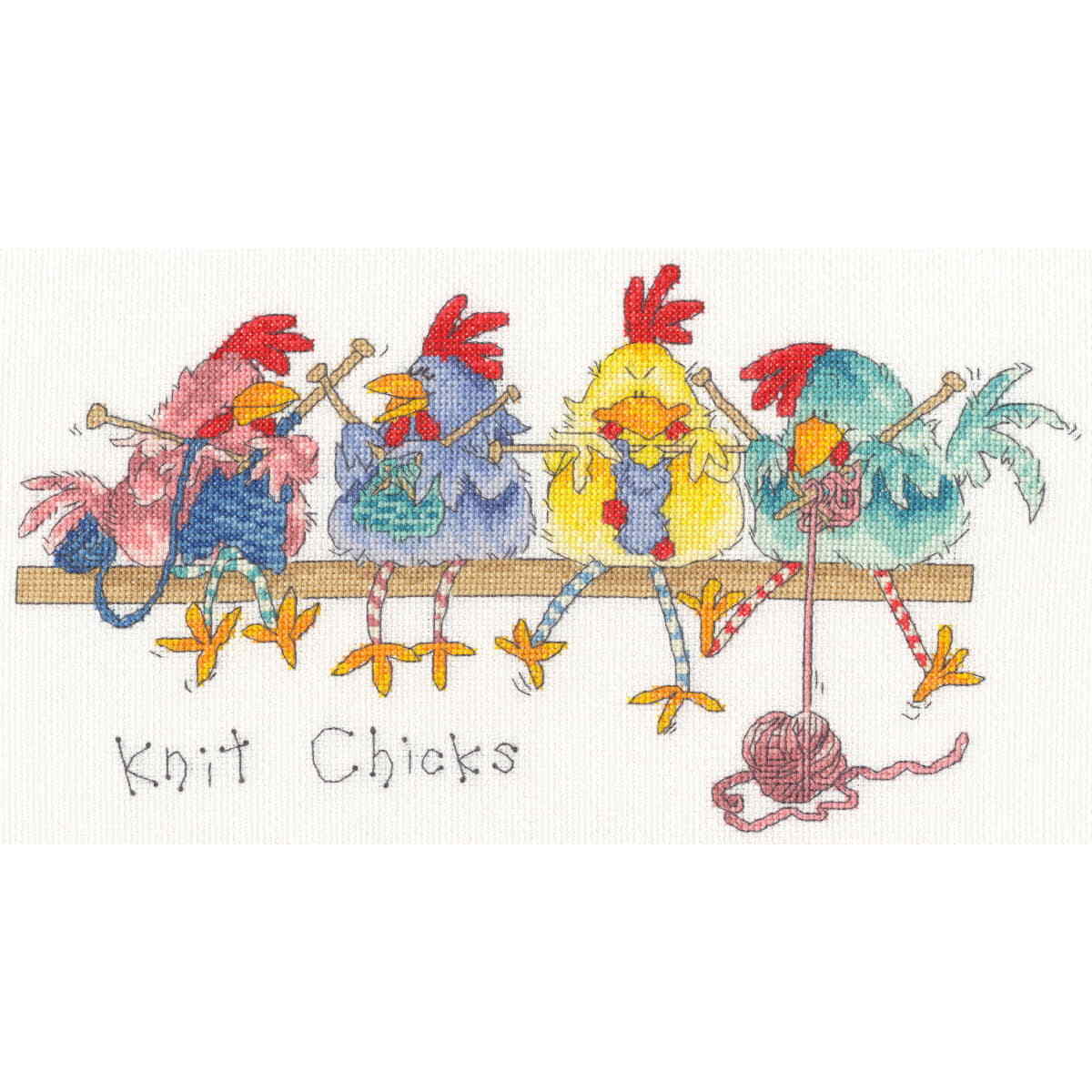 Bothy Threads counted cross stitch kit ""Knit Chicks"", XMS40, 33x18cm, DIY