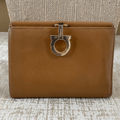 Salvatore Ferragamo Camel Color Compact Leather Wallet
