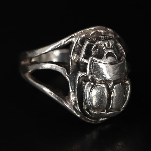 VTG Sterling Silver - EGYPTIAN Scarab Beetle Statement Ring Size 7 - 7g