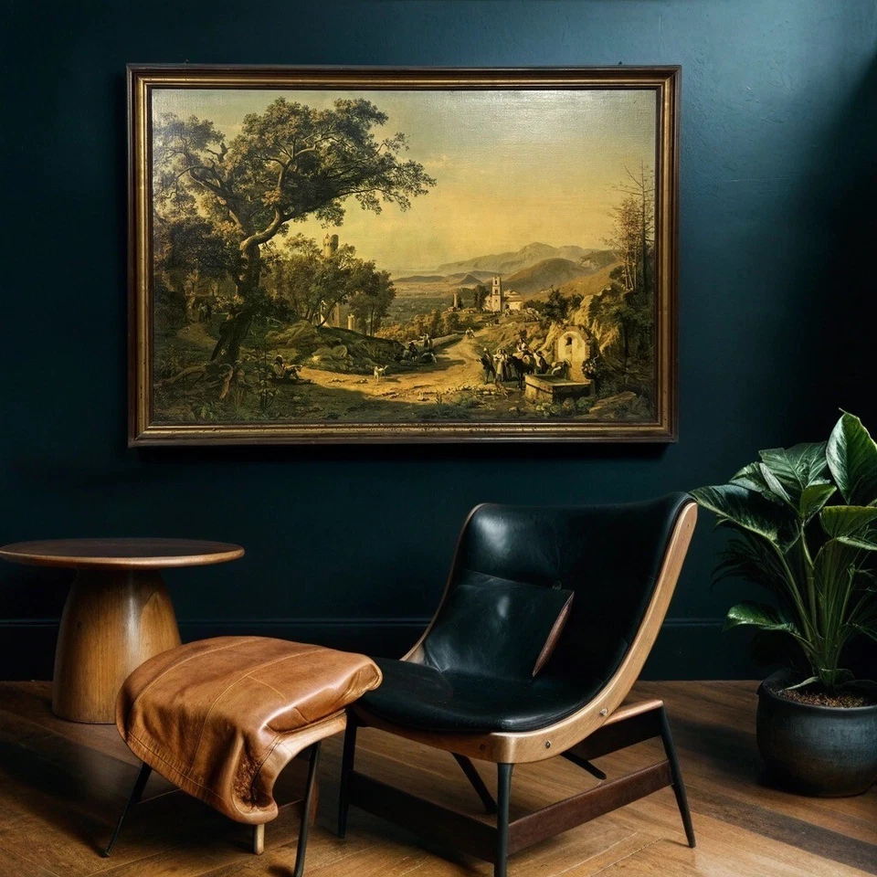 Grande Quadro stile antico dipinto olio stampa su tela Veduta della Cava Palizzi - Immagine 3 di 4