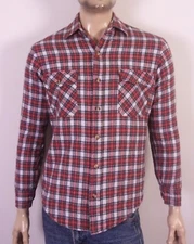 vintage 70s Bud Berma Red Plaid Flannel Shirt Jac Quilted Insulated Grunge SZ S