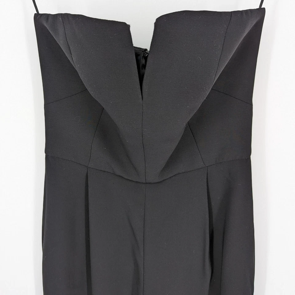 Topshop Jumpsuit 4 Black Strapless Boned V Neck Pleated Waist Zip Back Classic - Image 4 of 4