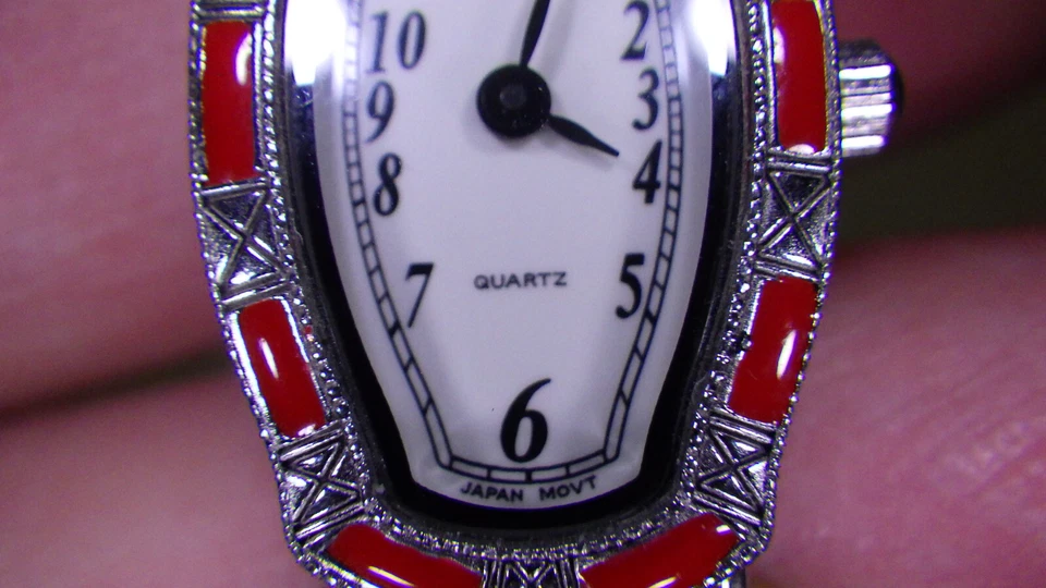 Reloj Pulsera Dakota Plata Esterlina Vintage Esmalte Rojo Foto 4 de 4
