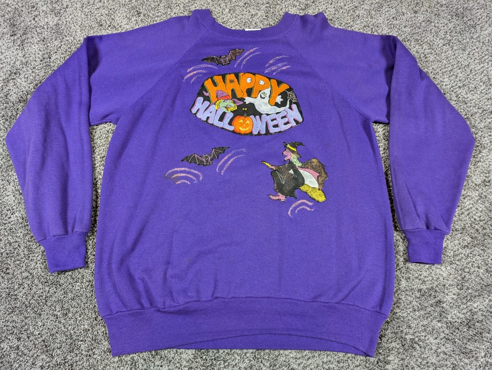 Vintage Halloween Sweatshirt Womens XXL 2XL Purple Hanes Pannill Made in USA