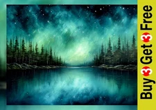 Mystical Night Sky Landscape, Oil Painting Print 5"x7" on Matte Paper