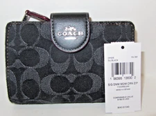 Coach CP435 Medium Corner Zip Wallet Black Signature Denim NWT $198