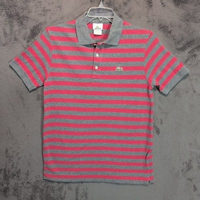 Lacoste Polo Shirt Adult Extra Large 6 Athletic Fit Gray Strip Cotton Golf Mens
