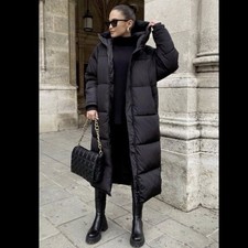 NWT Zara Water and Wind Protection Long Puffer Coat Black Sz S