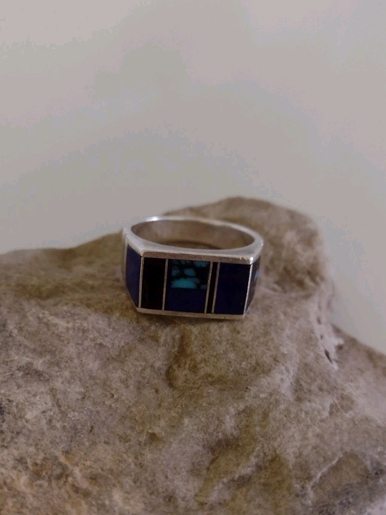  RAY TRACEY Sterling Silver & Inlaid Gemstones Ring - Size 9.5 - SPECIAL PIECE  View 4