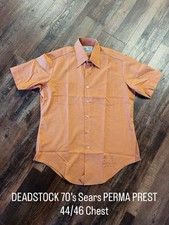 DEADSTOCK Perma-Prest 70s 70  s Vintage Peach Sears Men  s Dress Shirt 46 Chest M