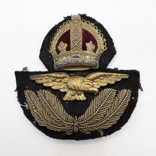 Genuine WW2 RAF Royal Air Force Officers Economy Issue Cloth Cap Badge