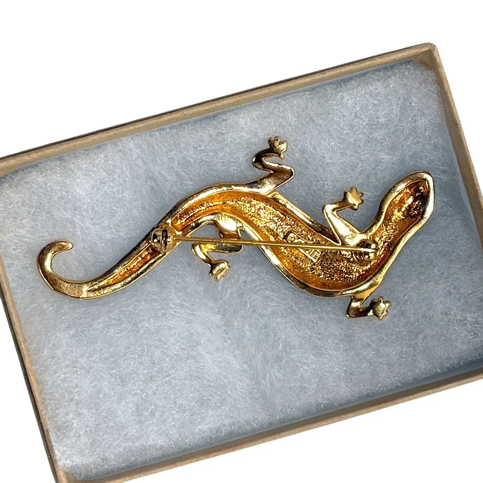 Prendedor de colección acrílico Avon salamandra lagarto negro verde piedra ojos cristales Foto 2 de 2